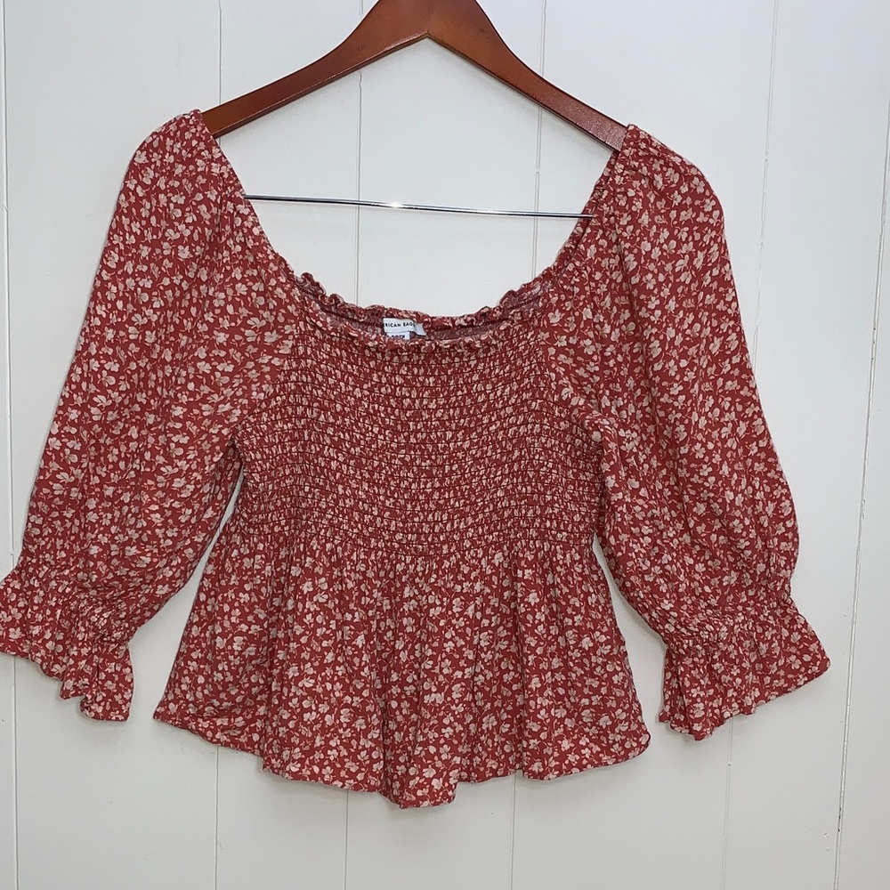 American Eagle Outfitter Square Neck Smocked Babydoll Blouse in  Sienna Floral